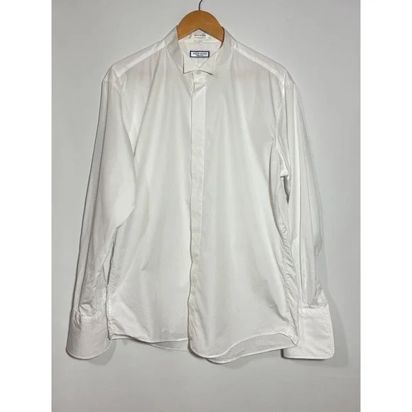 Yves Saint Laurent White Vtg French Cuff Formal Dress Shirt Mens 17 34-35 Logo